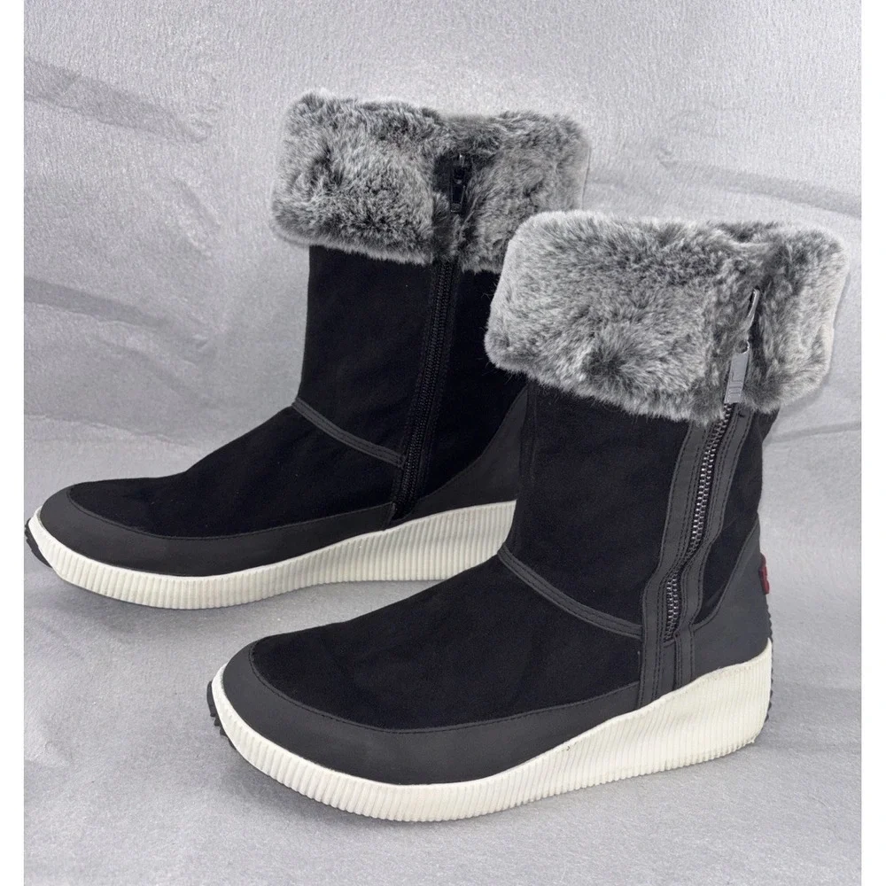London Fog Collection CHERYL Black And Gray Fur Lined‎ Winter Boots Women's 10